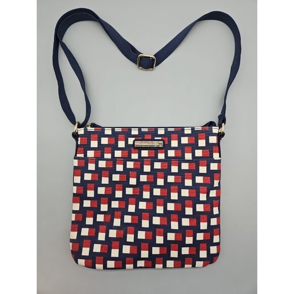 Tommy Hilfiger Red White & Blue Geo Print Crossbody Purse Gold Accent Hardware - Picture 1 of 7